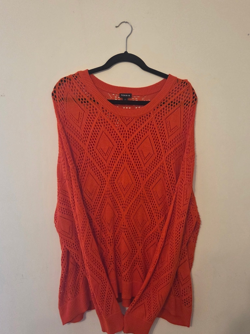 Torrid Open Knit Diamond Sweater - Bright Orange